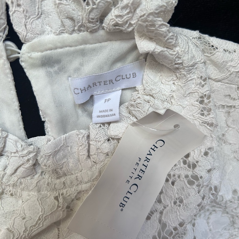 Charter Club Women's Ivory Lace Blouse - Picture 5 of 7